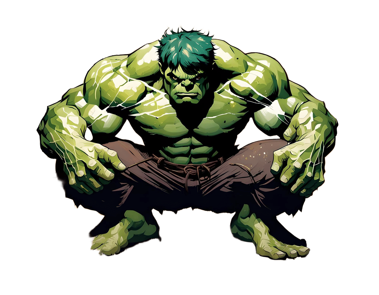 Hulk Squatting Down: Digital Art Illustration