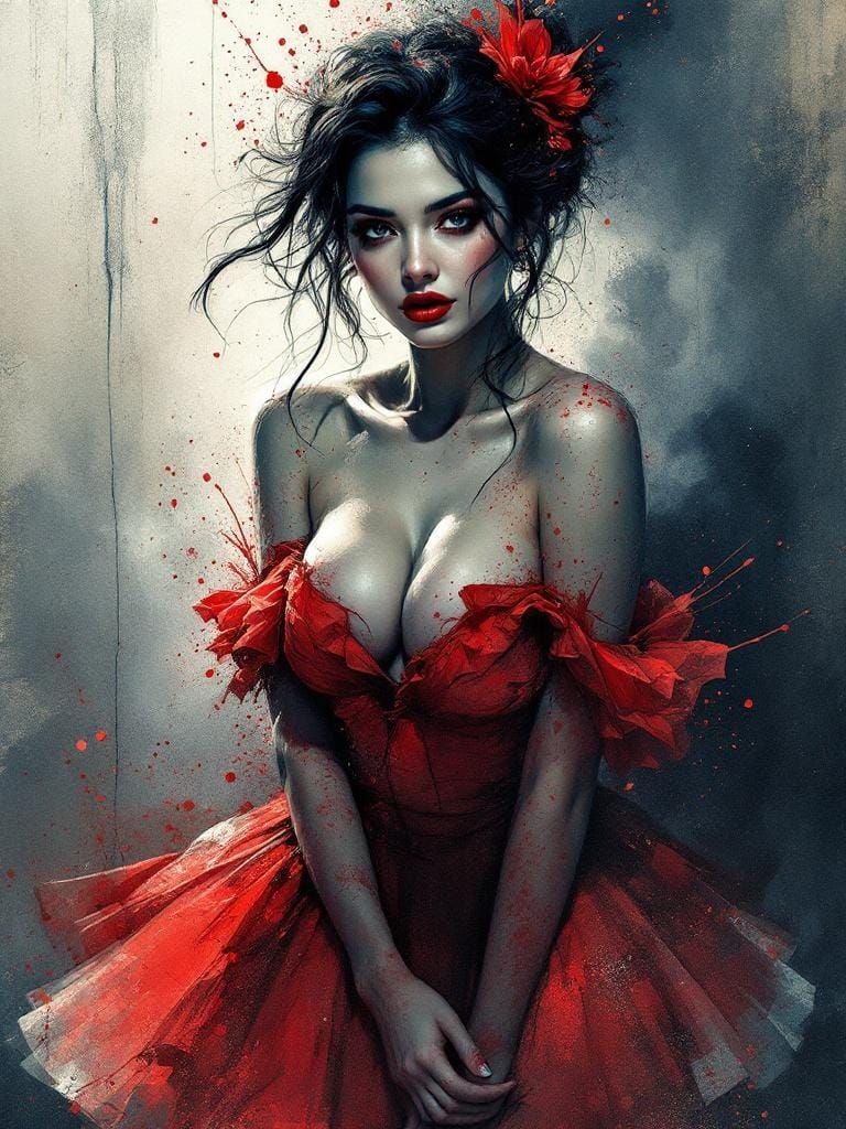 Cuban Pin-Up in Watercolor Ink Splatter Style