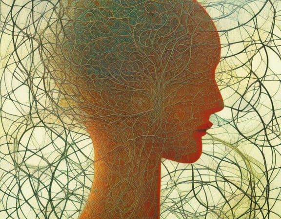 Surreal Sunset Woman in Glass Forest: Digital Art