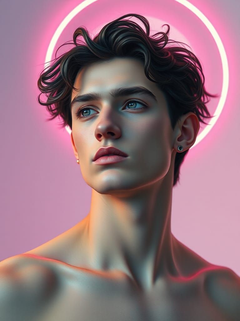 Masculine Figure with Halo in Pastel Colors