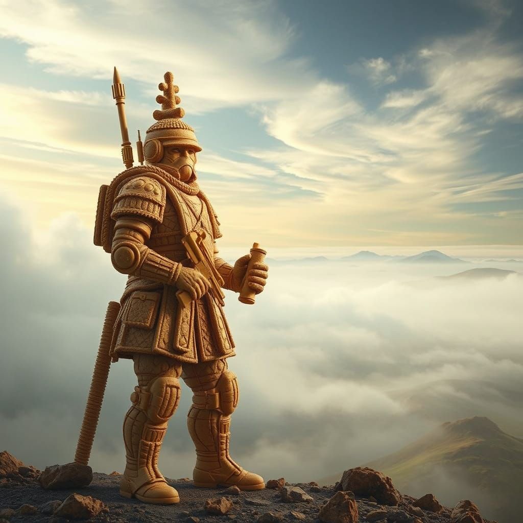 Golden Cookie Soldier in Mystical Landscape