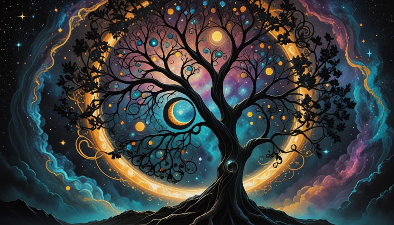 Surreal Tree of Life in Cosmic Darkness