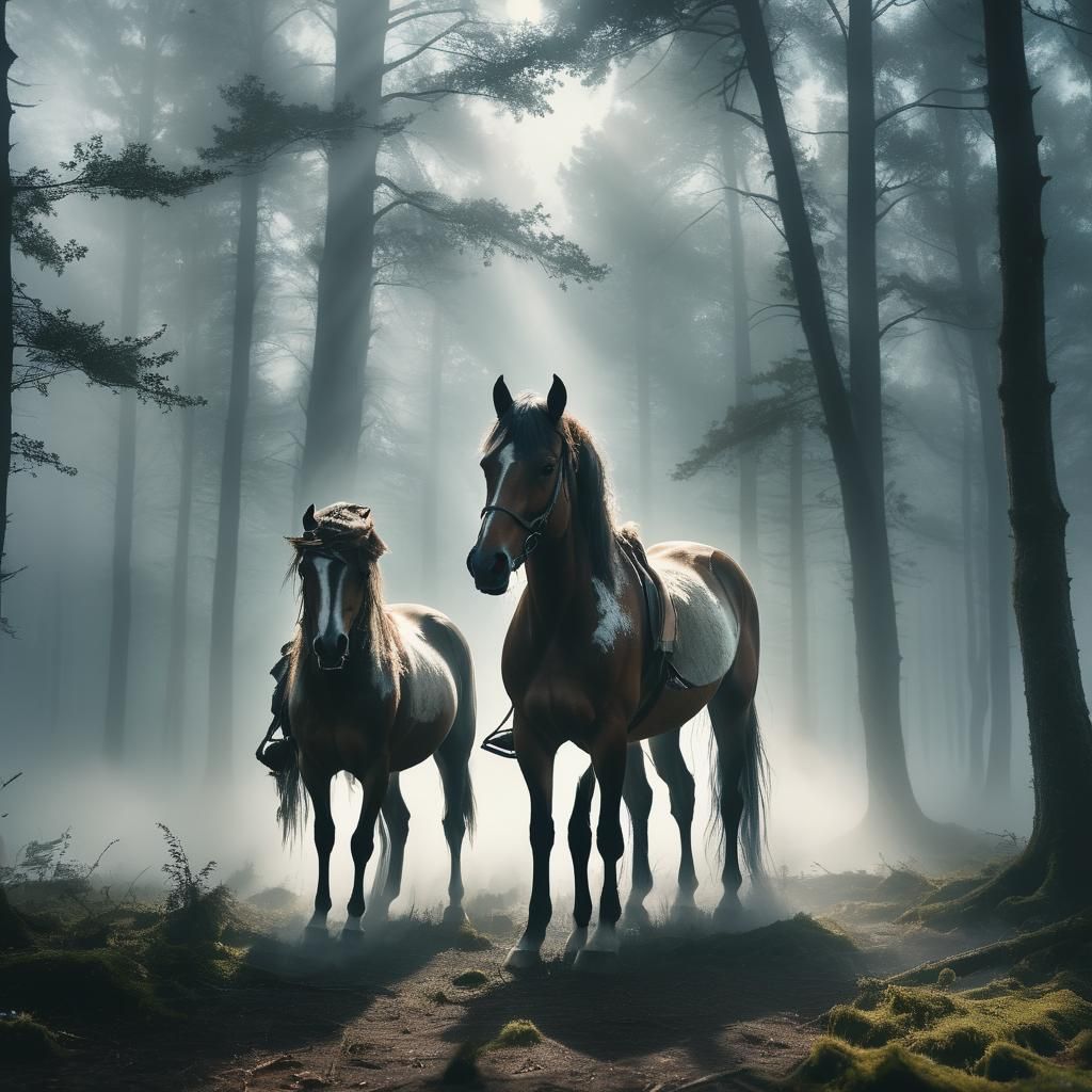Woman Half Horse in Misty Forest: Renaissance Mythology
