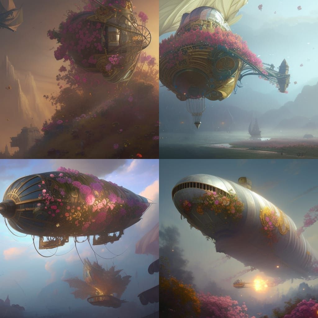 Floral Airship in Art Nouveau Style