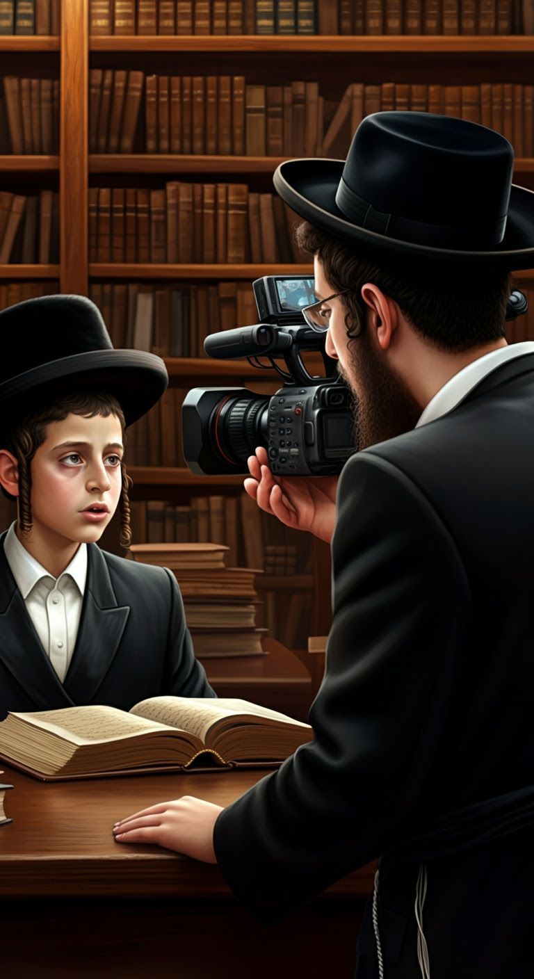 Chassidic Student and Videographer in Earnest Conversation