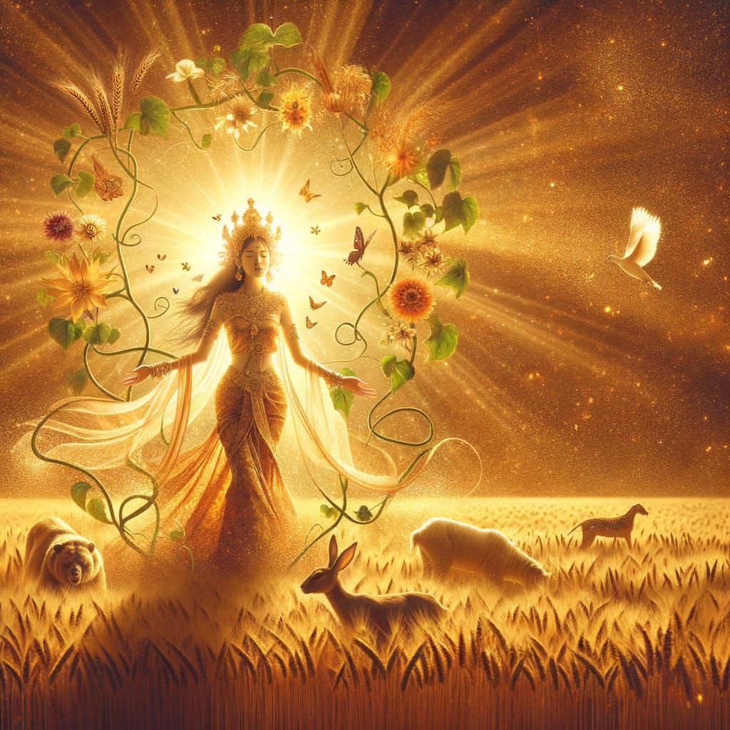 Mystical Summer Harvest Goddess Blessing the Land