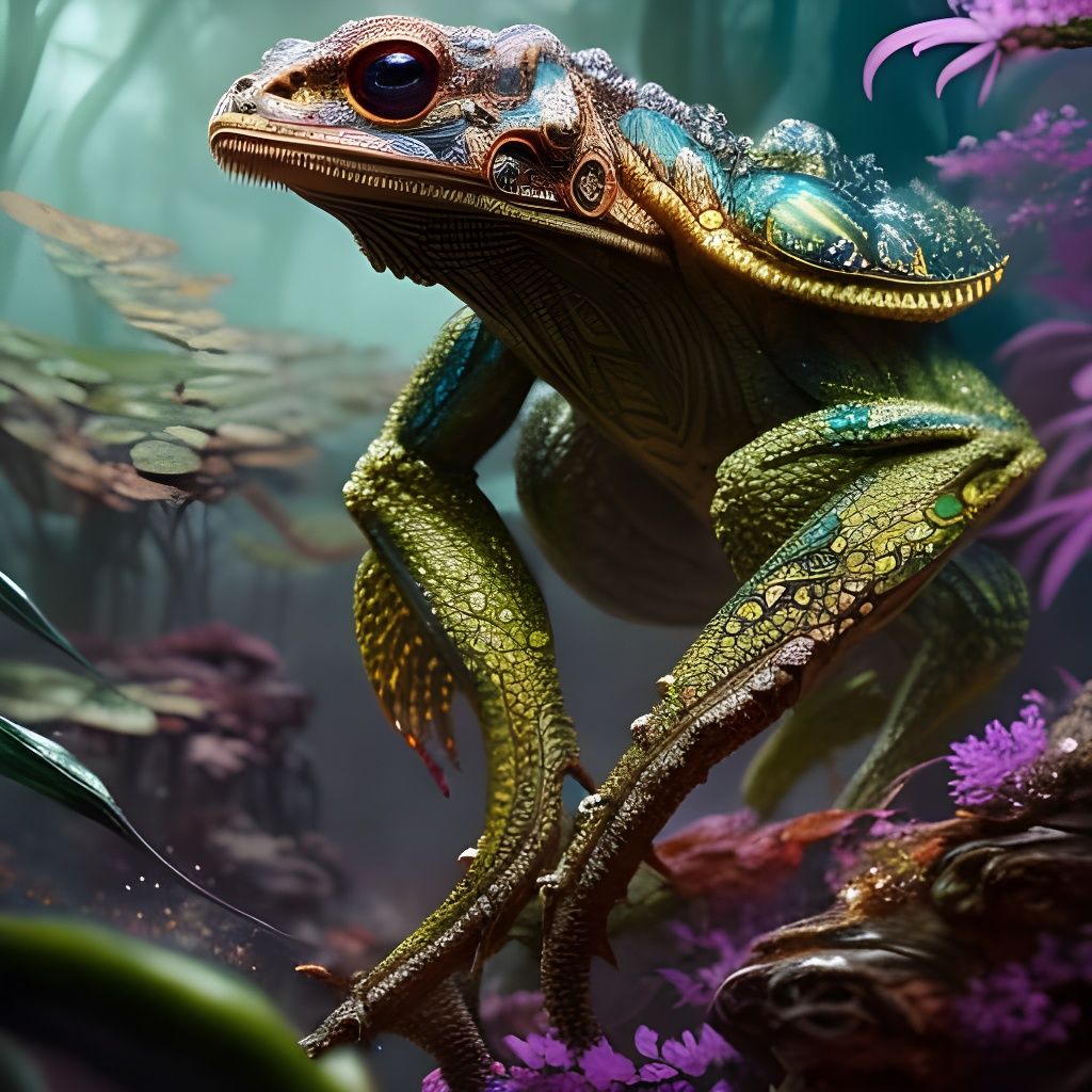 Majestic Frog Portrait in Hyperdetailed Fluid Gouache