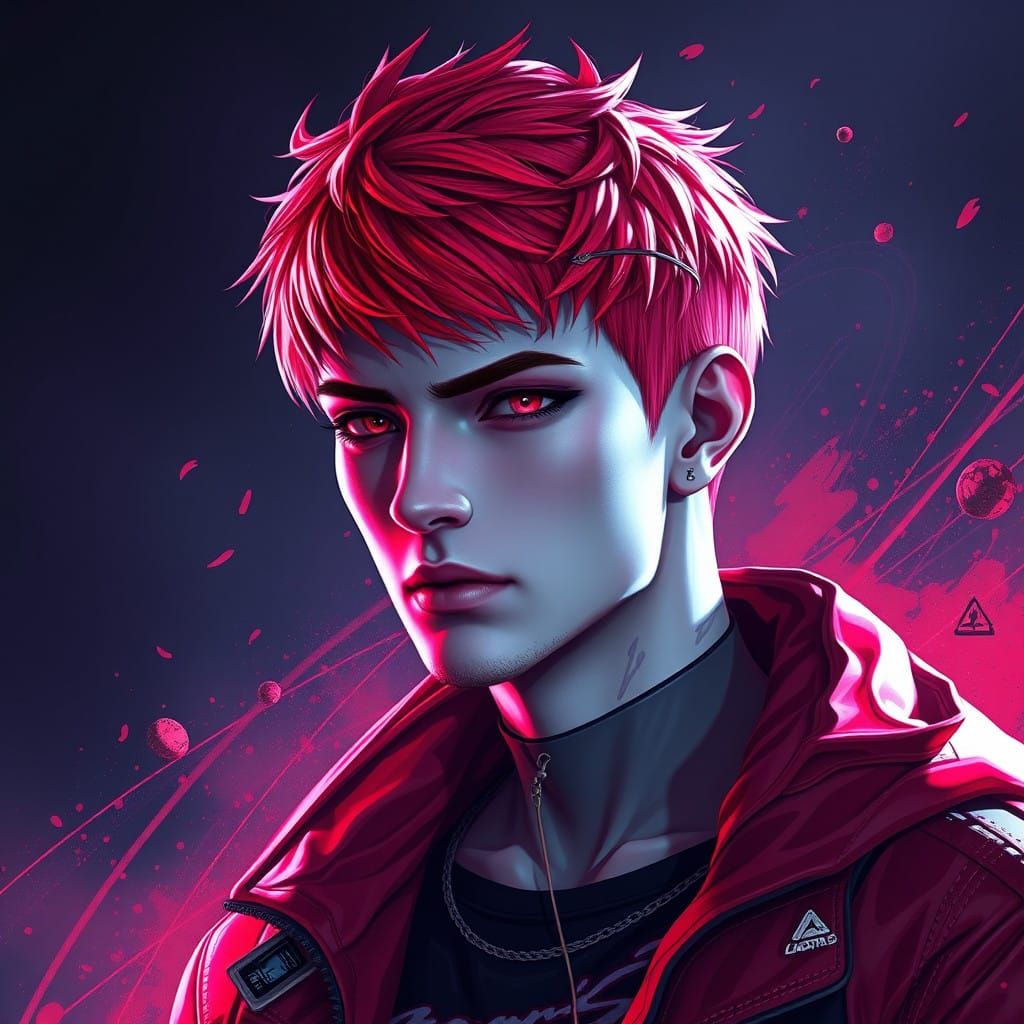 Cyberpunk Warrior in Vivid Red