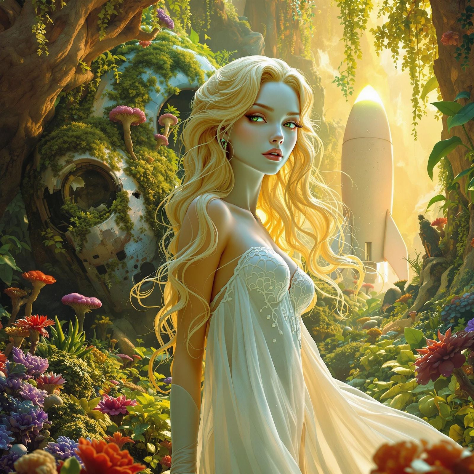 Clay Woman in Alien Jungle, Fantasy Concept Art