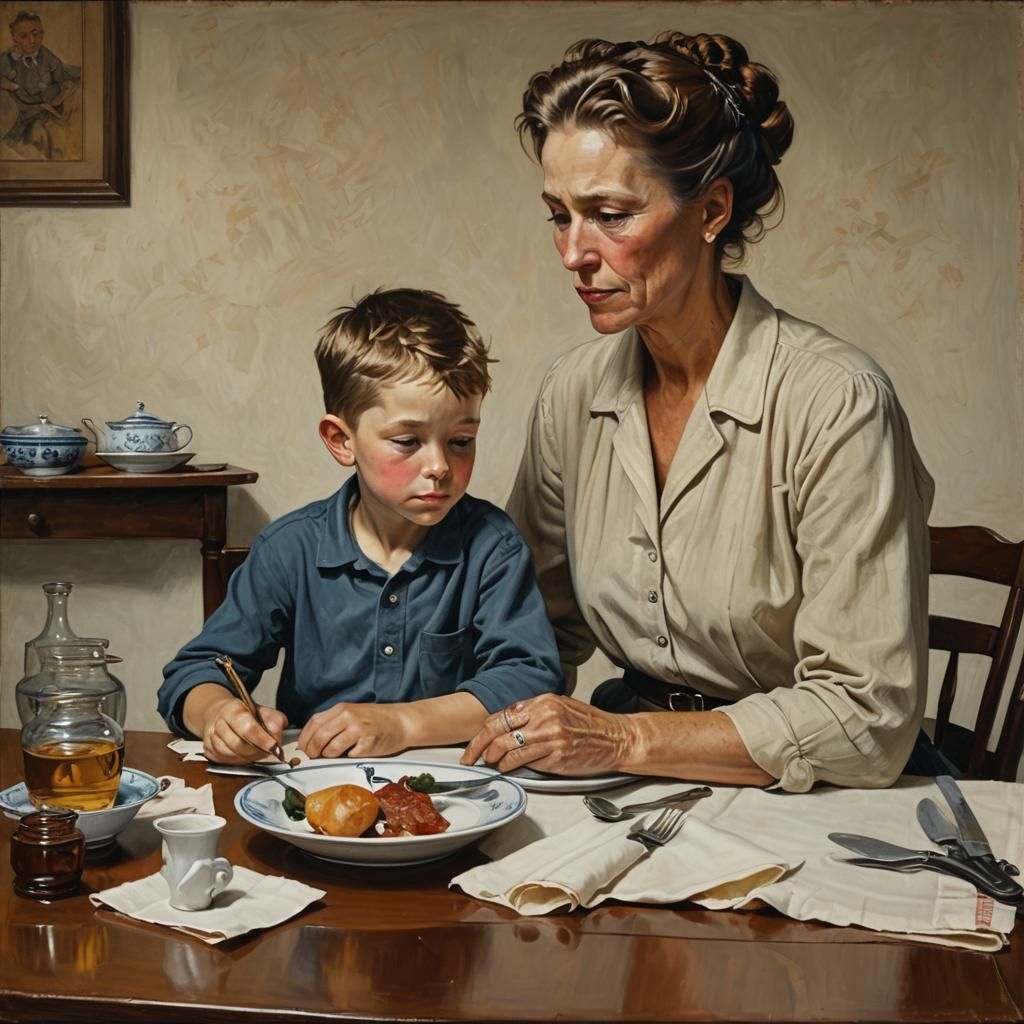 Cozy Mother and Son Luncheon, Rockwell Style