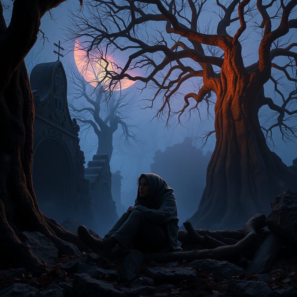 Melancholic Figure in Twilight Realm