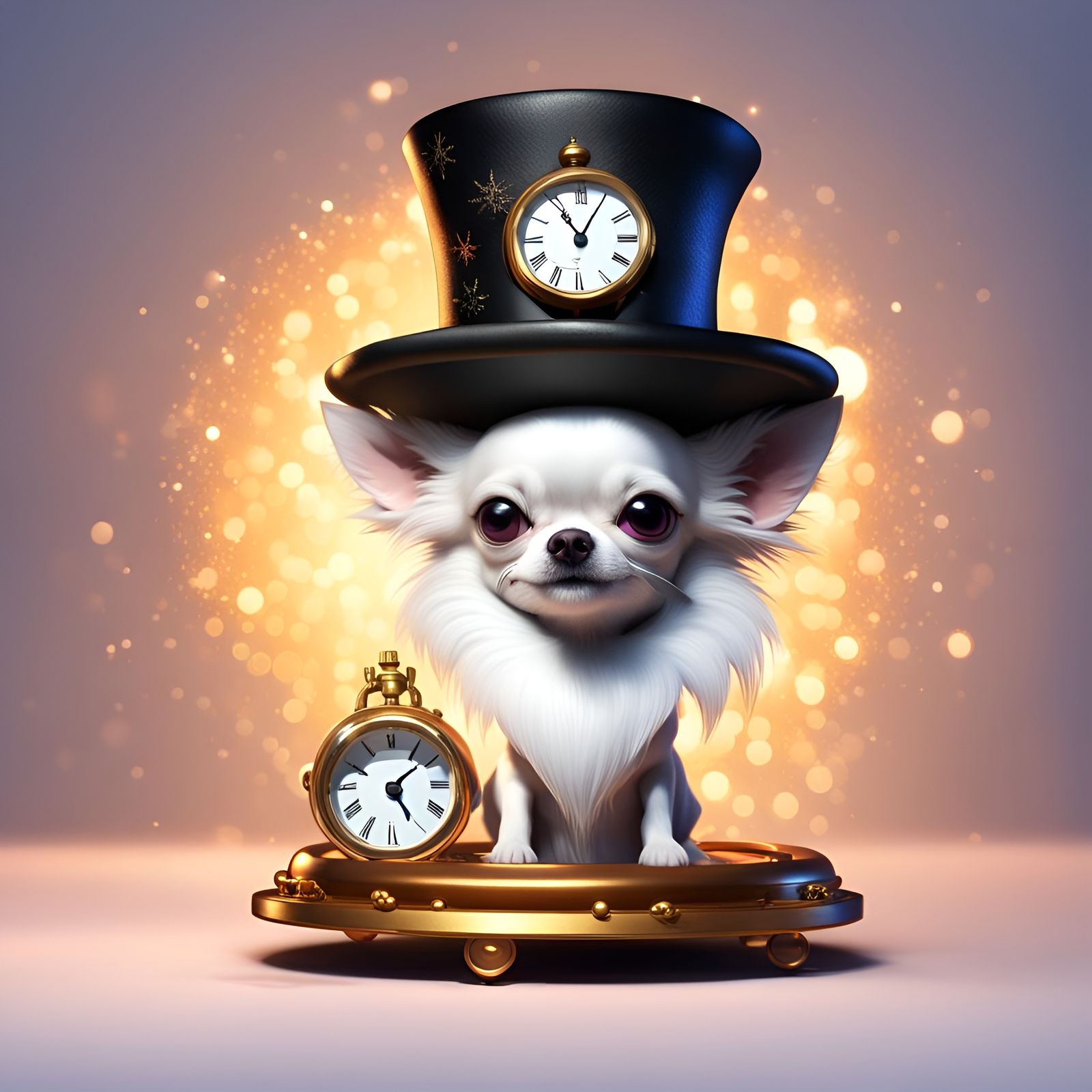Chihuahua Dog Celebrates New Year's Eve in 3D Digital Art