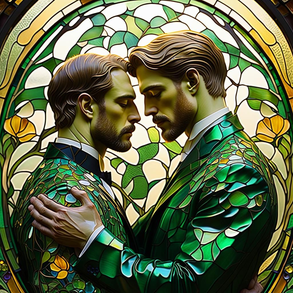 Art Nouveau Embrace in Floral Garden