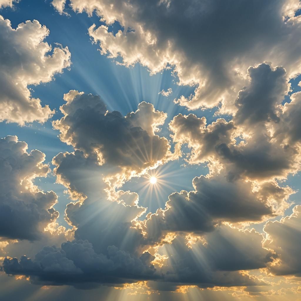 Heavenly Sunshine Beams Through Divine Clouds