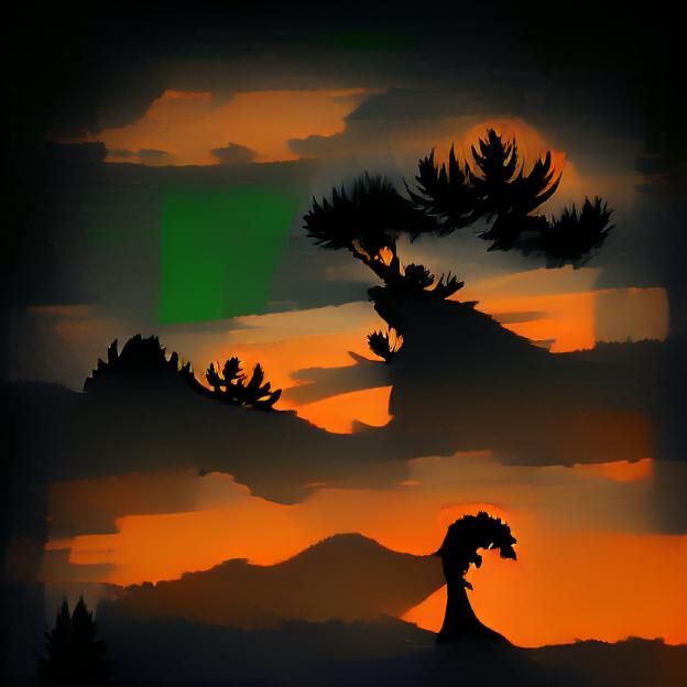Evergreen Silhouette Against a Colorful Sunset