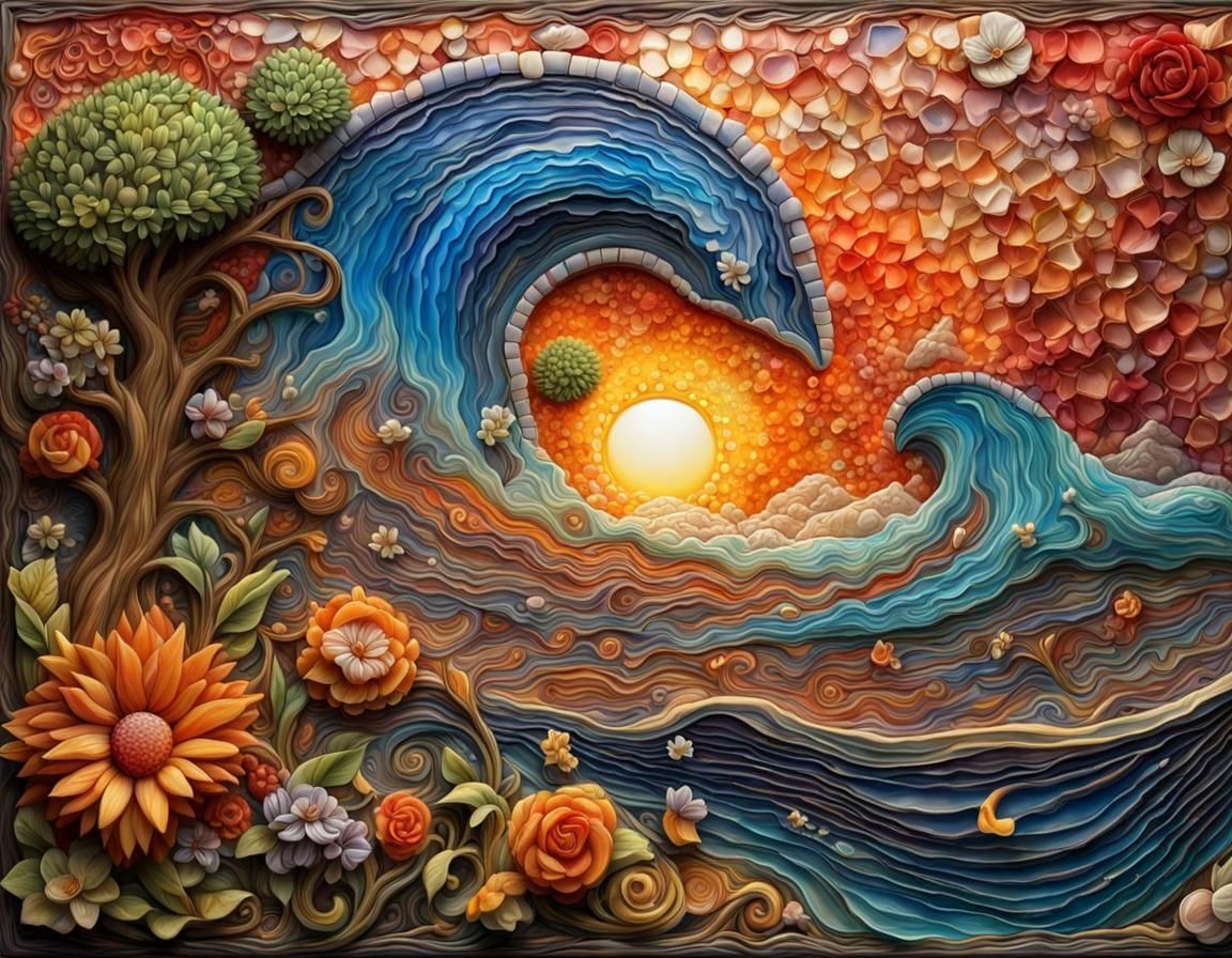 Mixed Media Sunrise Art: Soap Carving and Mosaic