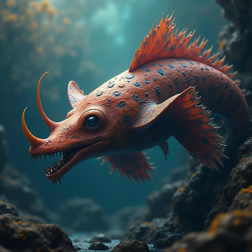 Hybrid Stingray-Gar Creature in High-Fantasy Style