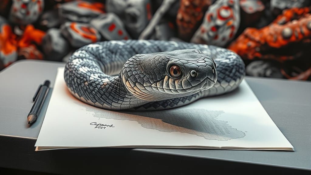 Detailed Pencil Drawing of Eastern Copperhead Snake