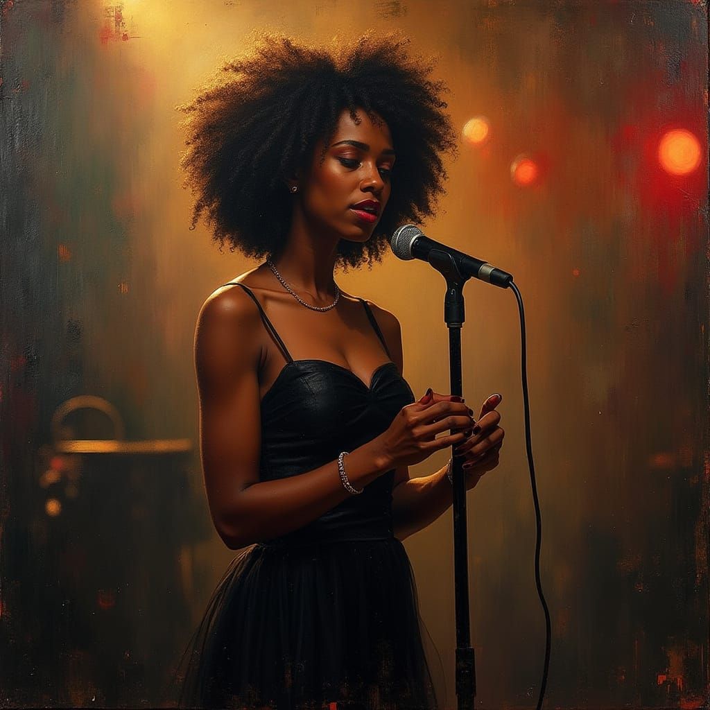 Detroit Night: Elegant Woman Holds Vintage Mic