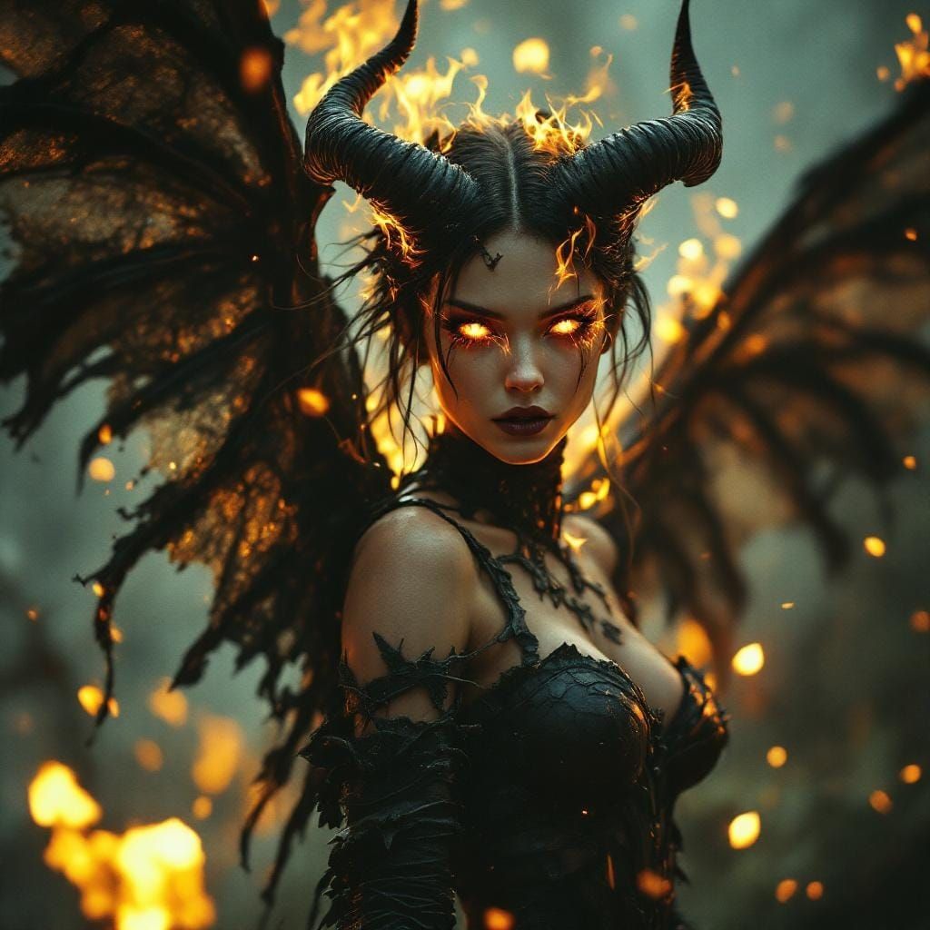 Fiery Fairy Demon in Dark Fantasy Style