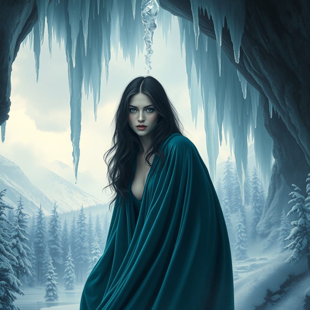 Ethereal Winter Goddess Emerge from Crystal Cave
