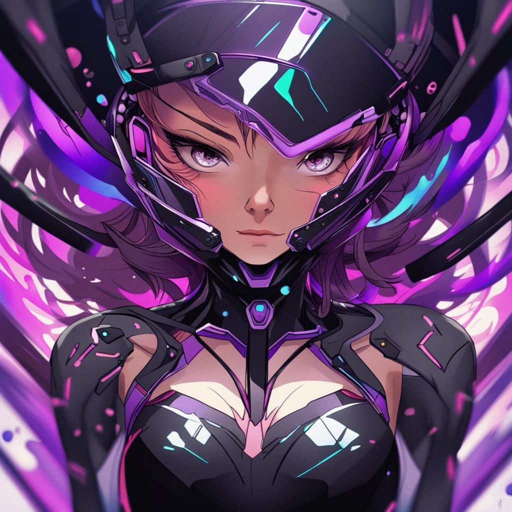 Hyperrealistic Cyborg Girl with Face Shield in Anime Style