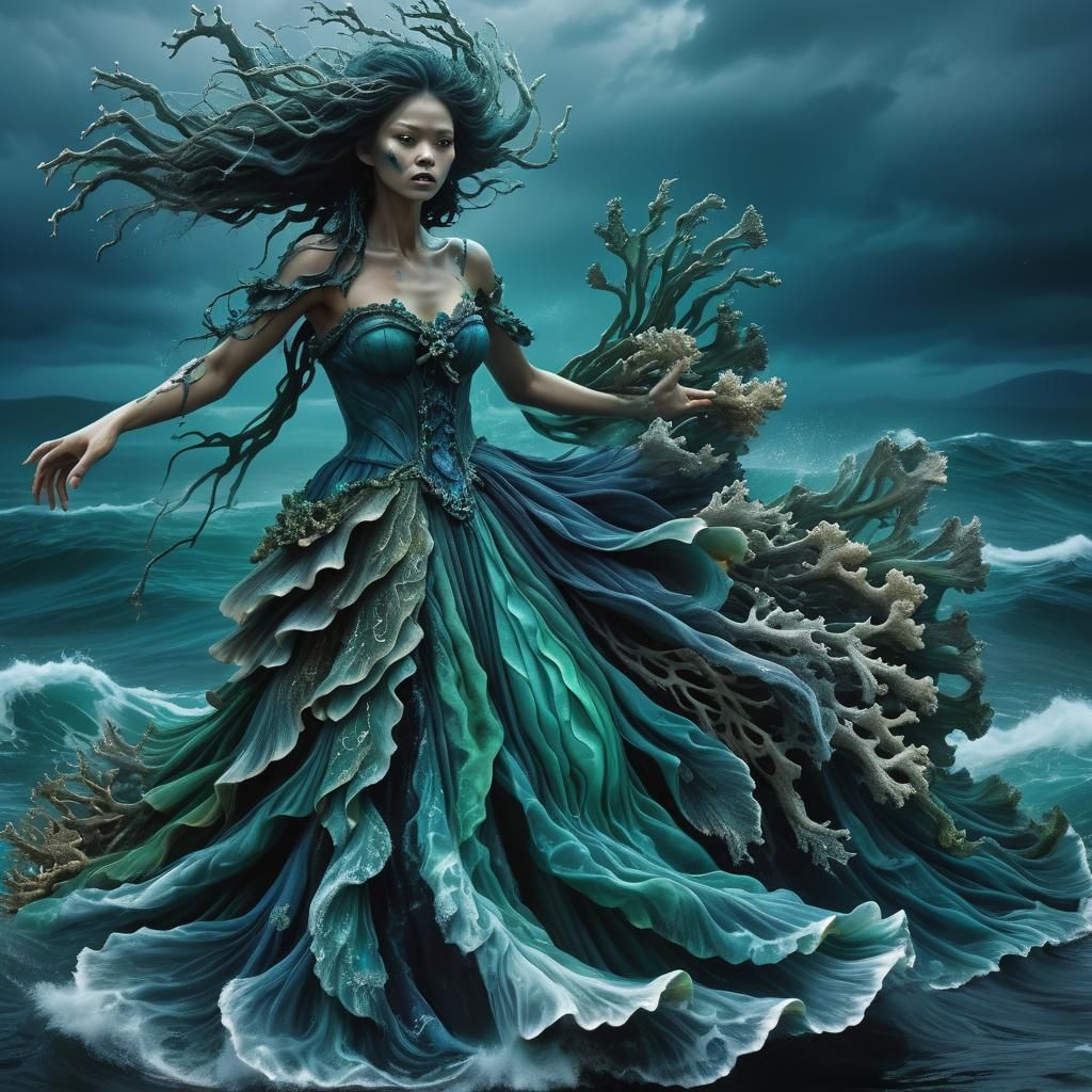 Sea Witch in Glitch Art Style