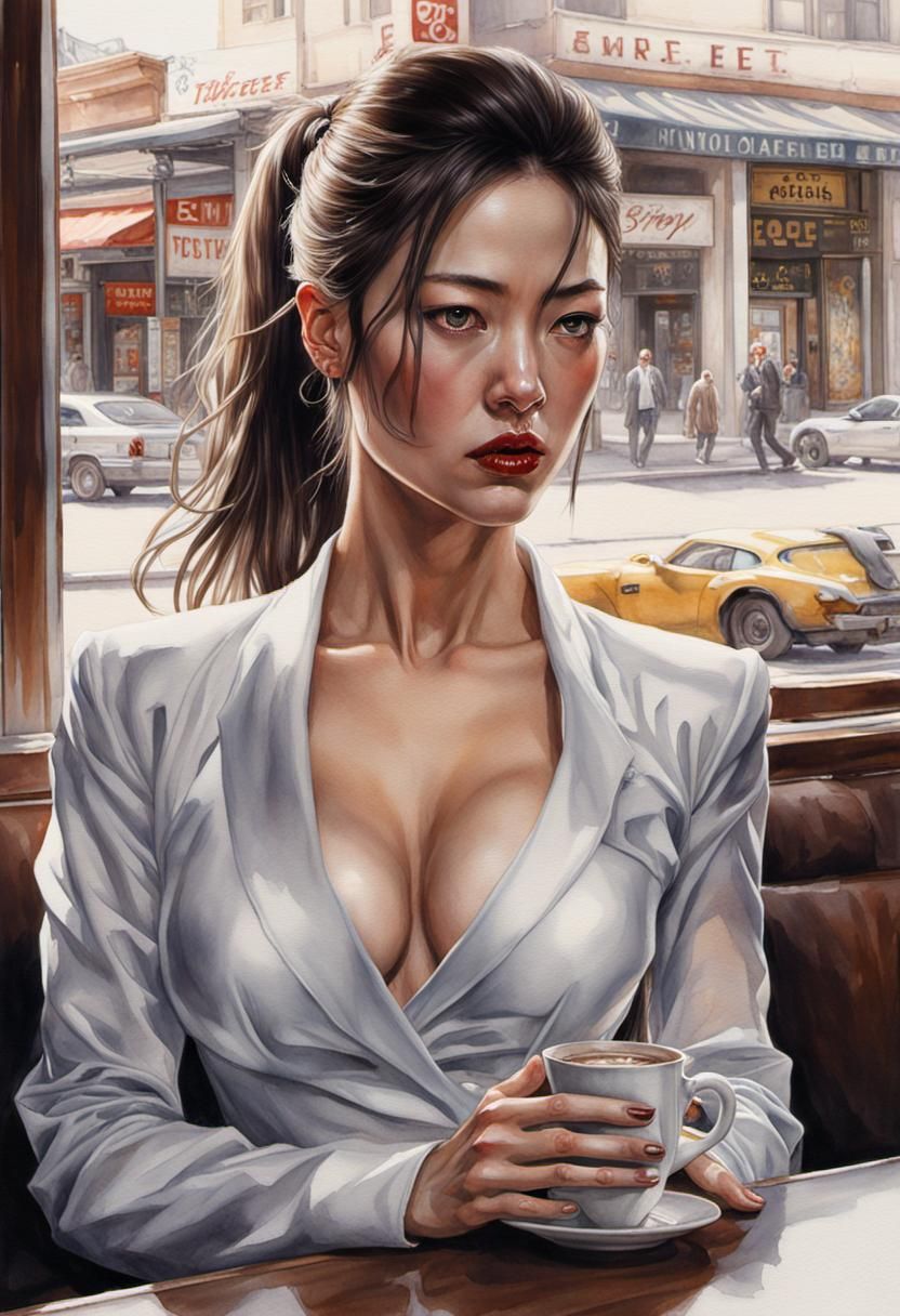 Hyperrealistic Watercolor: Cyberpunk Female Spy