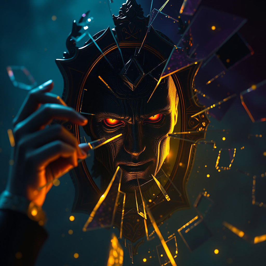 Dark Fantasy Mirror Reflects Liars in Fractured Glass