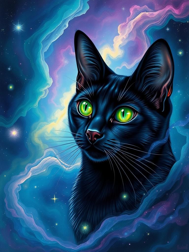 Ethereal Nebula Cat in Vibrant Jewel Tones