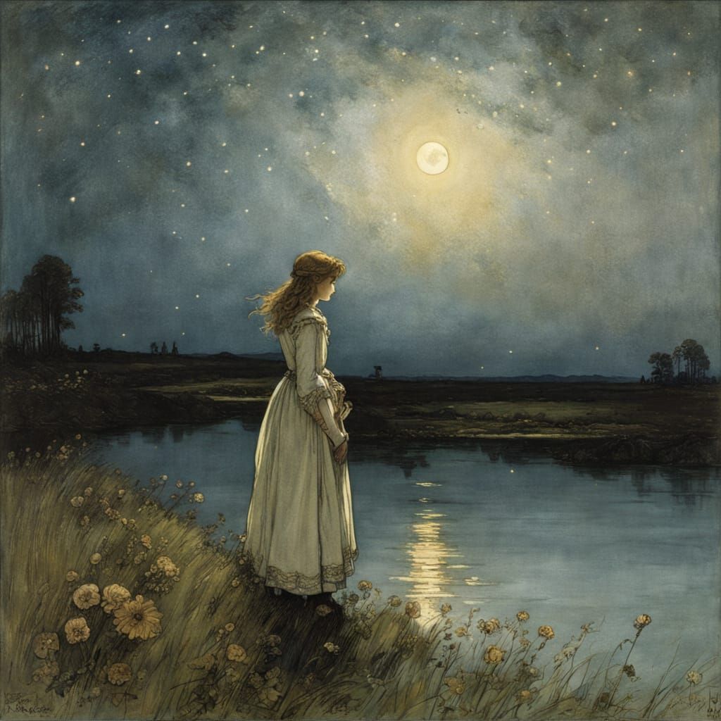 Dreamy Fairytale Scene Under Starry Night