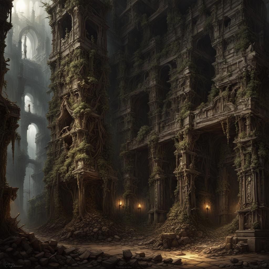 Vine-Swathed Ruins: Dark Fantasy Concept Art