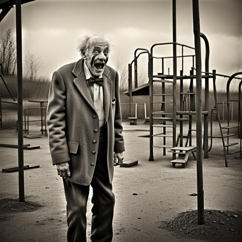 Vintage Photo of Clown Yelling at Playground