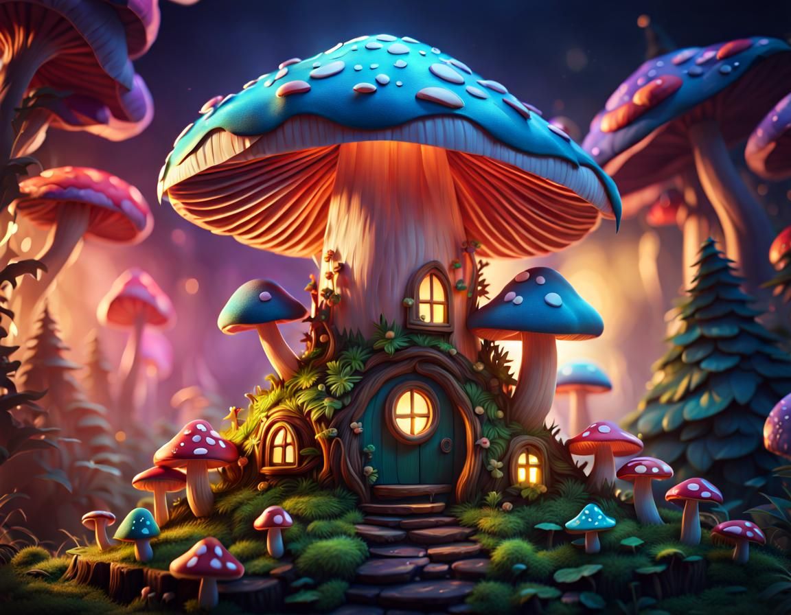 Paper Cut Fairy House and Mushrooms