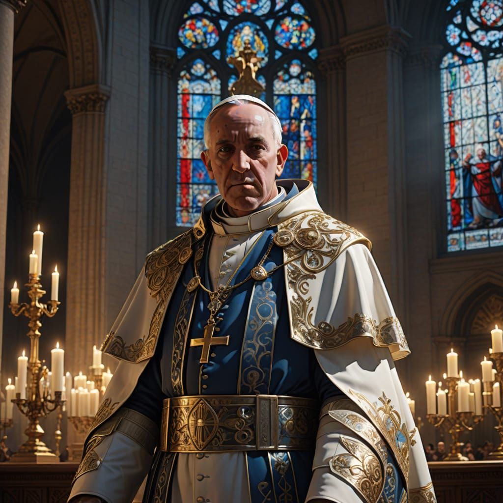 Anime Pope in Cathedral with Divine Aura