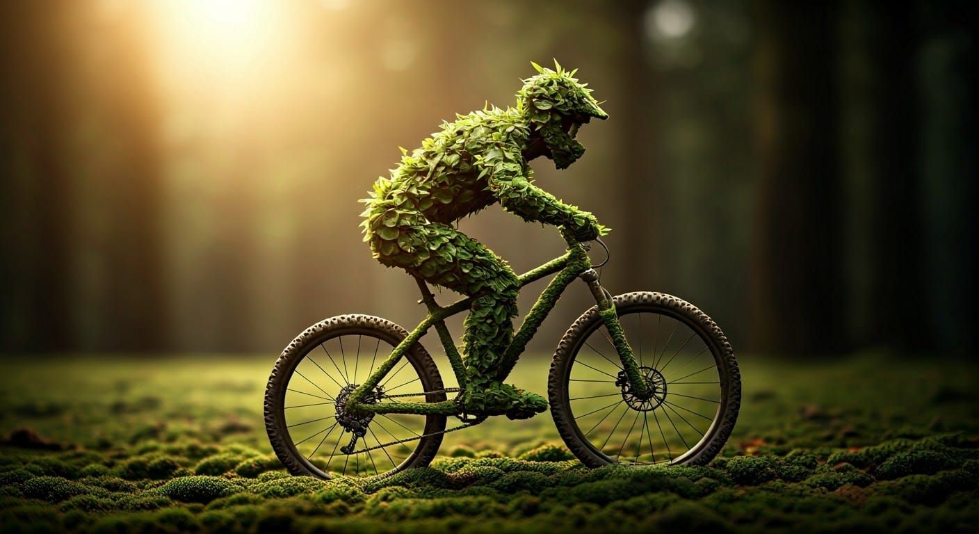 Vibrant Green Mountain Biker Statue
