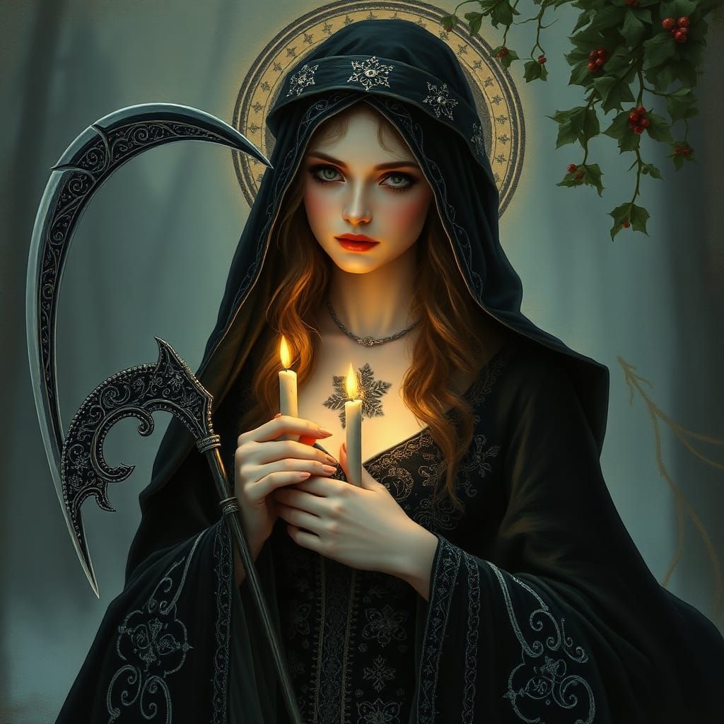 Christmas Maiden as Grim Reaper in Art Nouveau Style