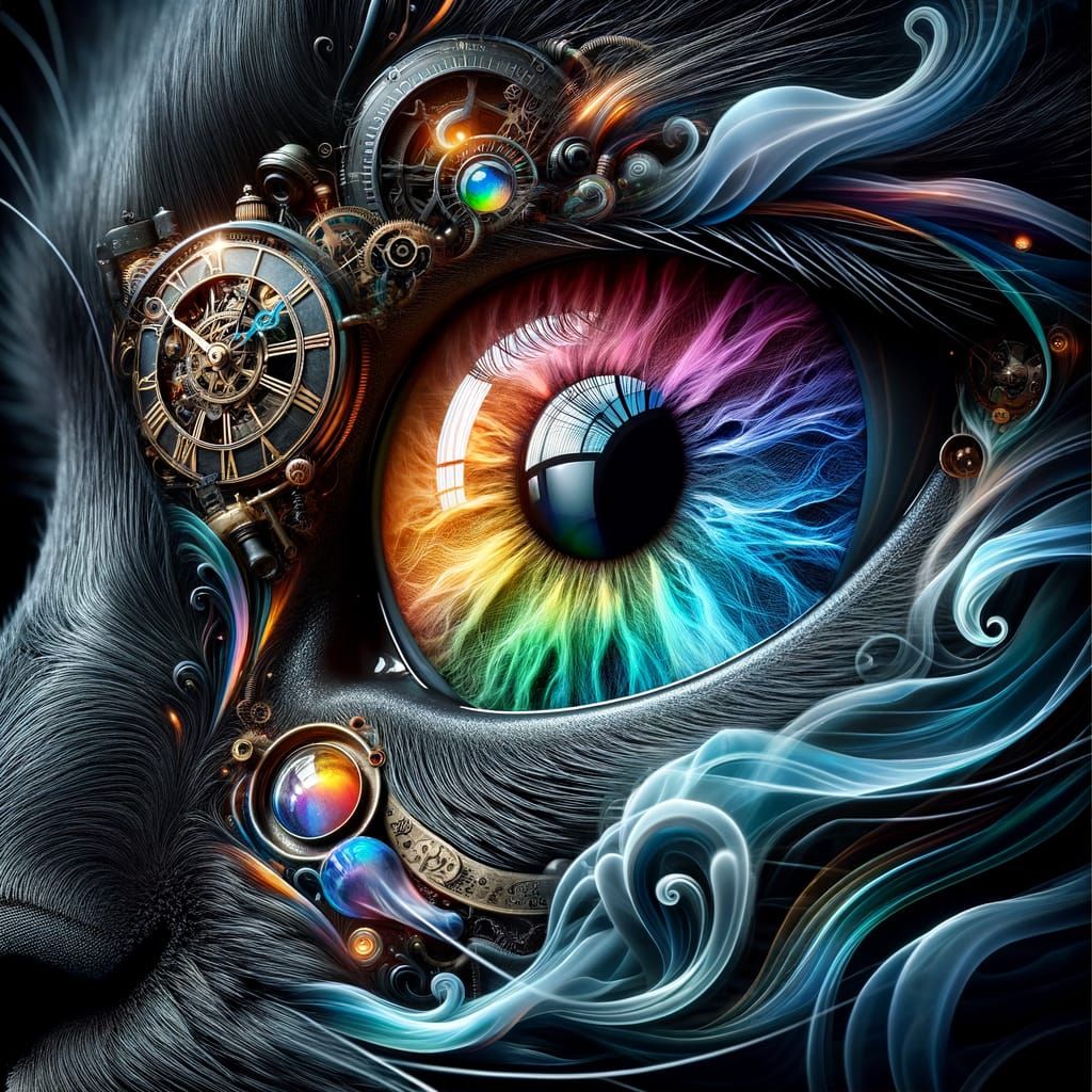 Steampunk Cat Rainbow Eye Macro in 16K
