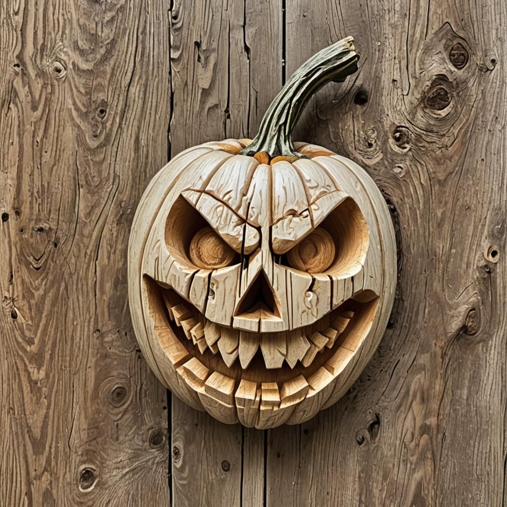 Wooden Jack-o'-Lantern: AI Interpretation