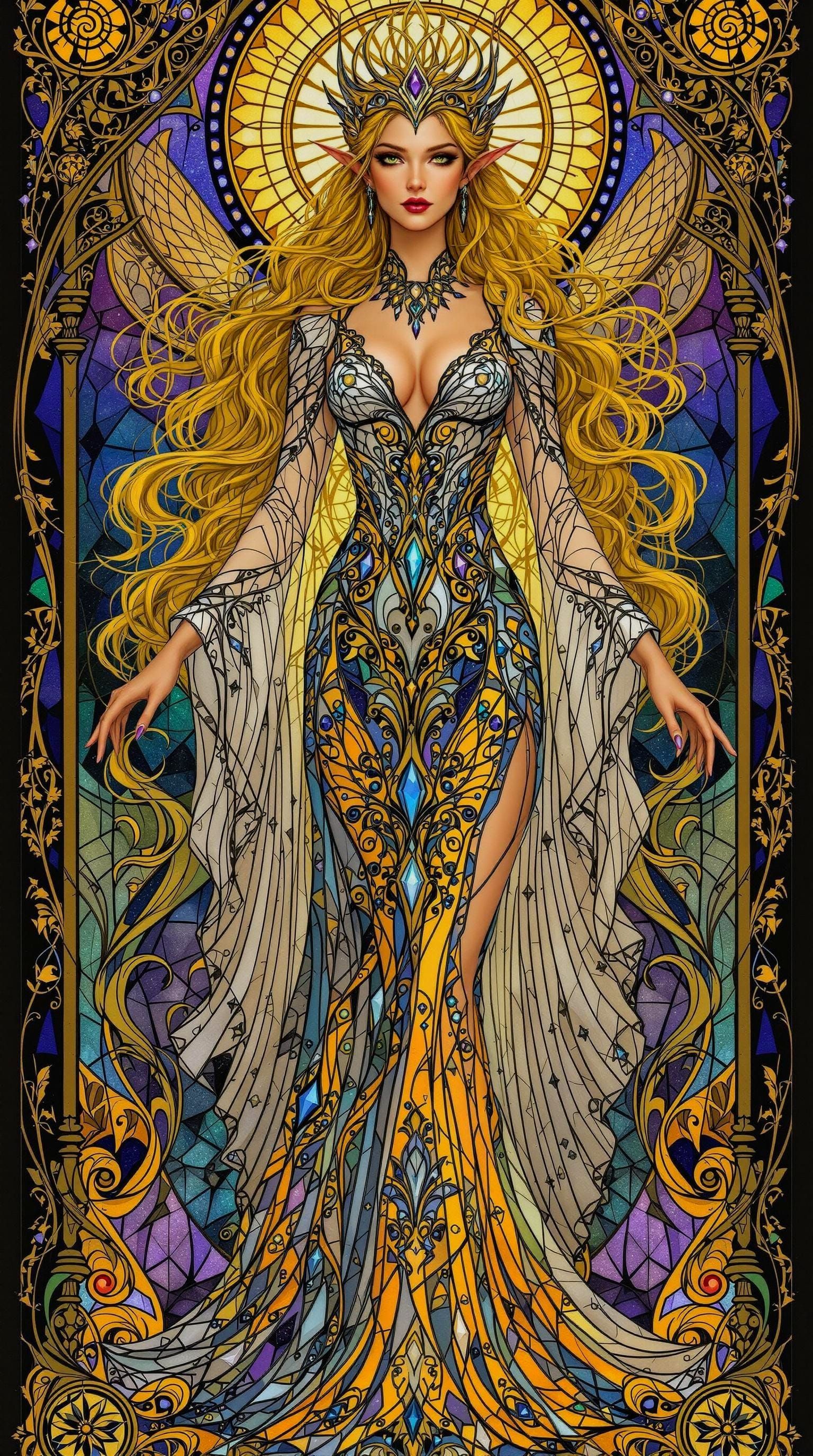 Galadriel as Stained Glass Art Nouveau Portrait