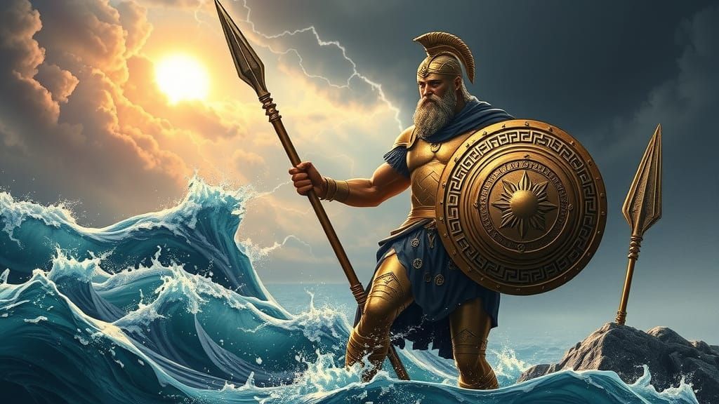 Odysseus as Godlike Warrior on Stormy Cliff