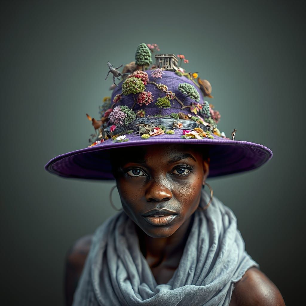 Woman's Universe Hat: Detailed Portrait in Dark Style