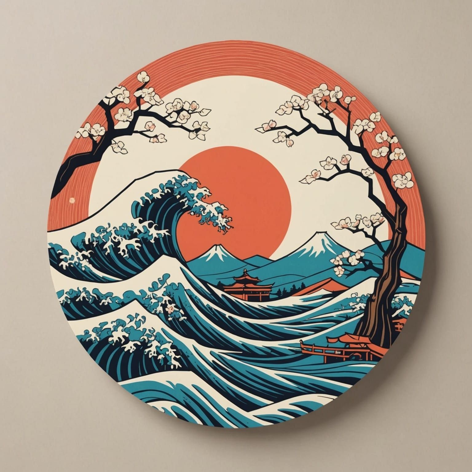 Ukiyo-e Style Woodblock Print of Everyday Life