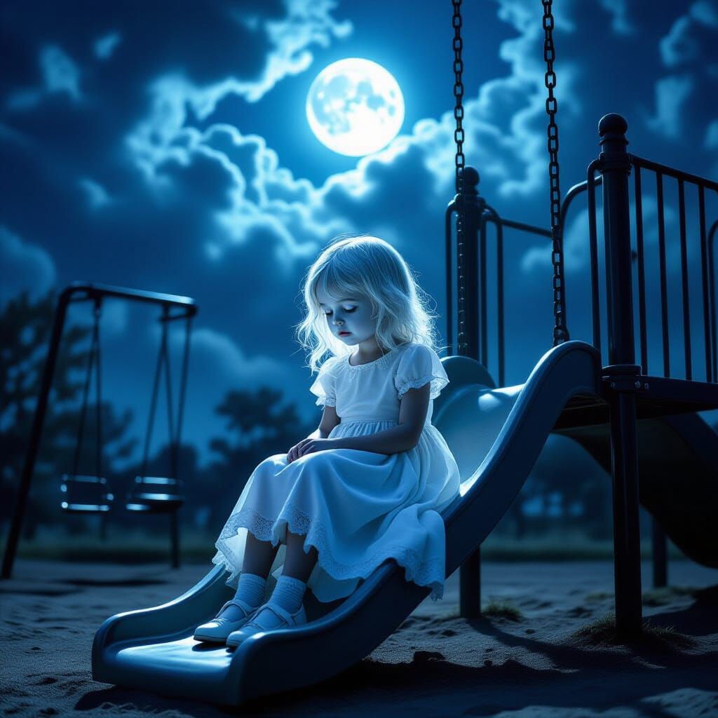 Ethereal Ghost Child on Moonlight Slide