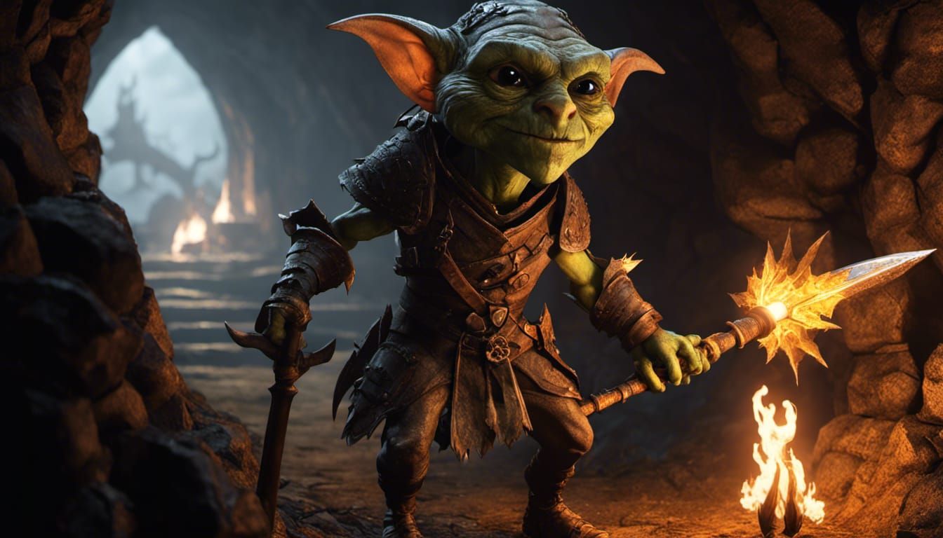Hyperdetailed Goblin Lackey in Fantasy Action Pose