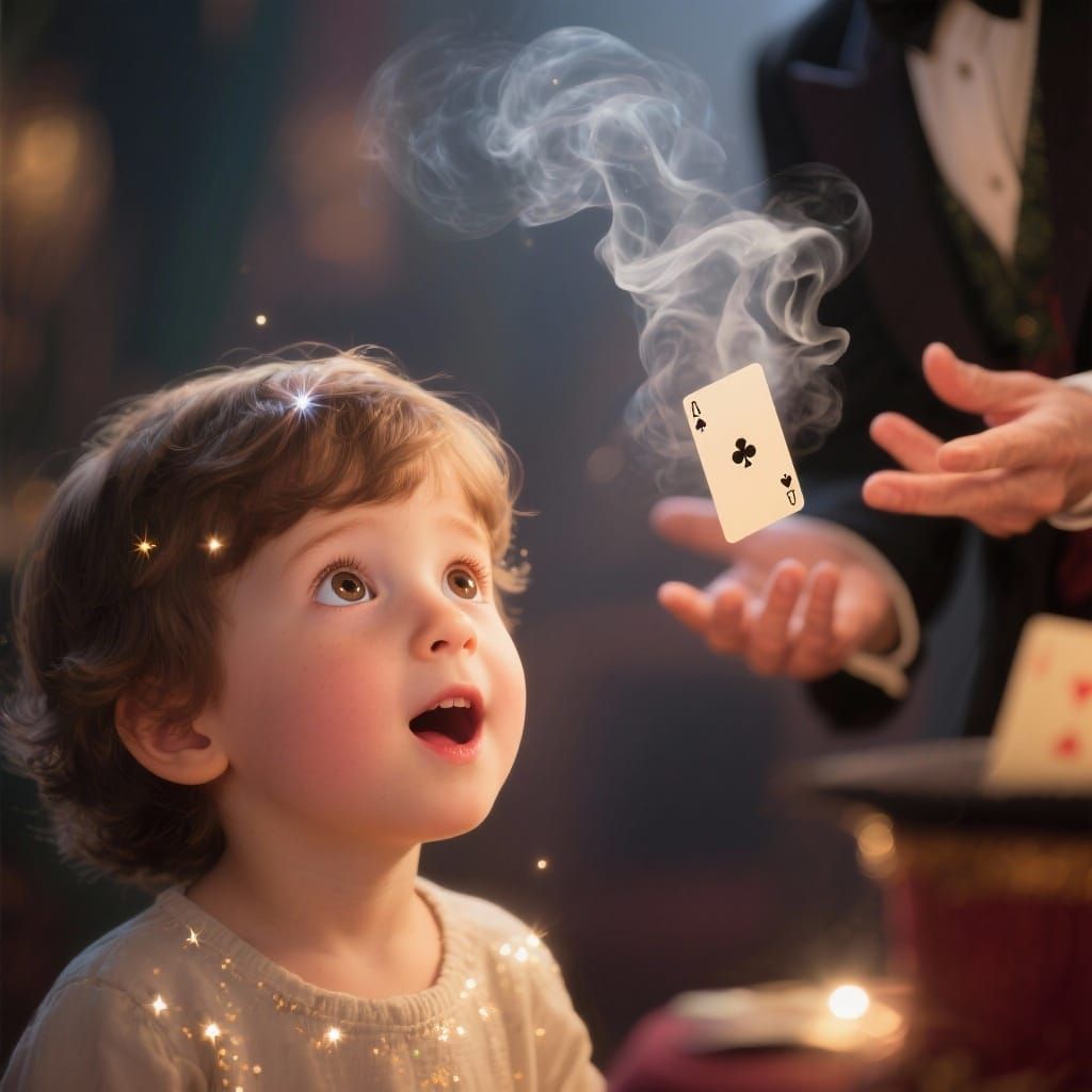 Child Amazed By Magic Trick in Hyperrealistic Portrait