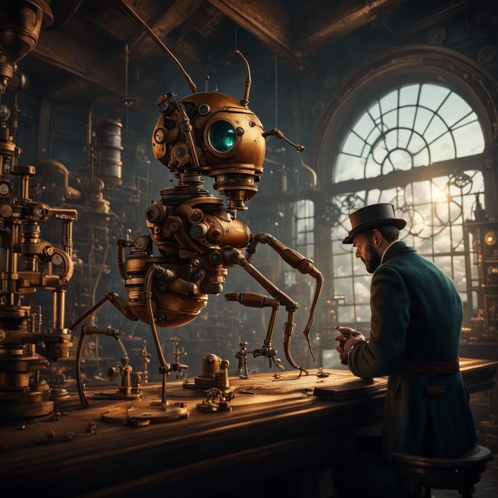 a scientist making an ROBOT ANT