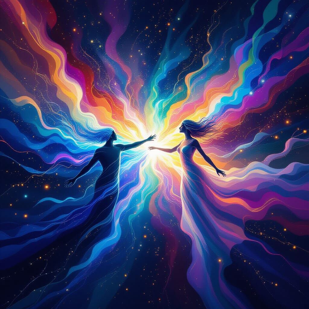 Ethereal Beings Connect in Abstract Cosmic Light