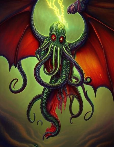 Kaleidoscopic Cthulhu Eruption in Hyperdetailed Horror Art