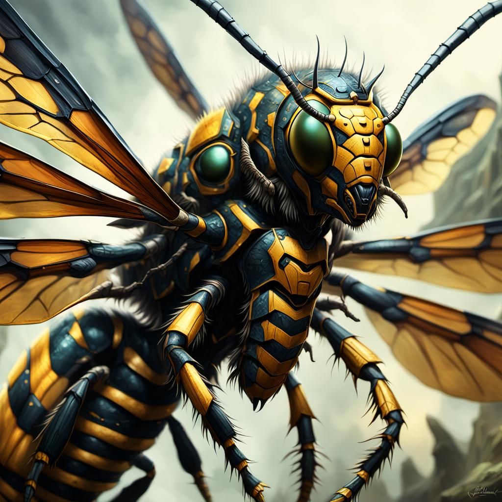 Ancient Wasp King in Matte Painting Style